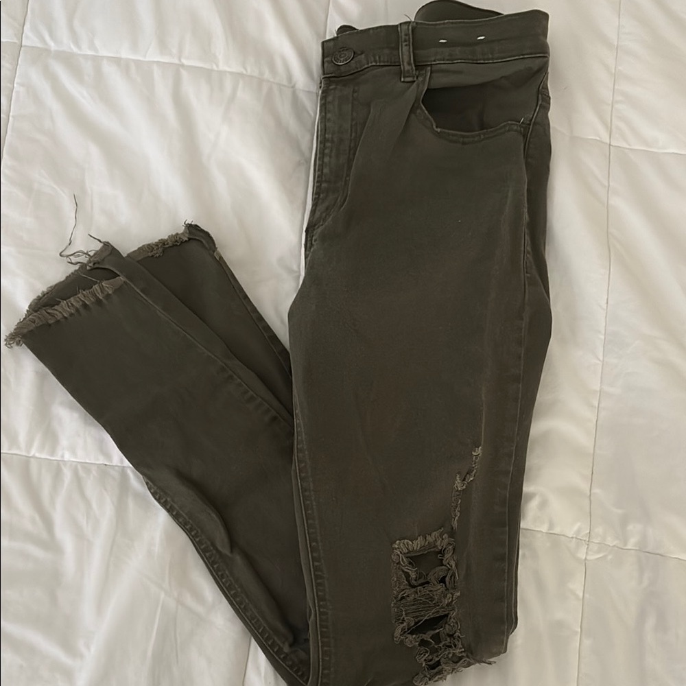 Distressed Olive Green Women's Jeans